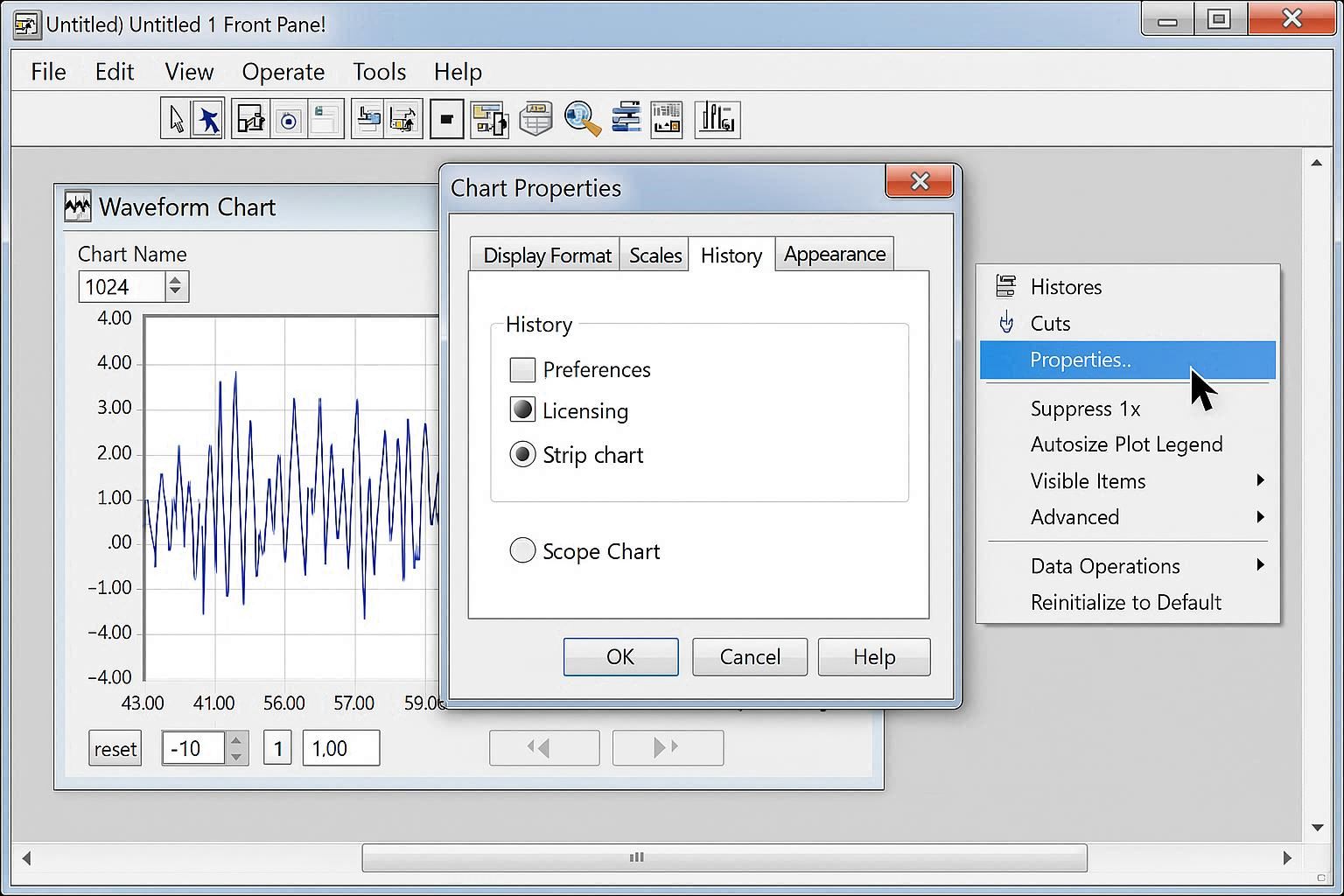 Chart Properties Dialog - Strip Chart Configuration